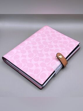 Coach Notebook In Signature Canvas Powder Pink and Tan